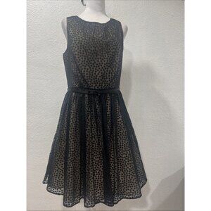Jessica Howard Size 14 Sleeveless Polka dot Sheer Belted Flared Cocktail Dress